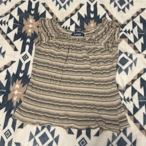 Garage Striped Smocked Top – Neutral Earth Tones – Y2K Aesthetic